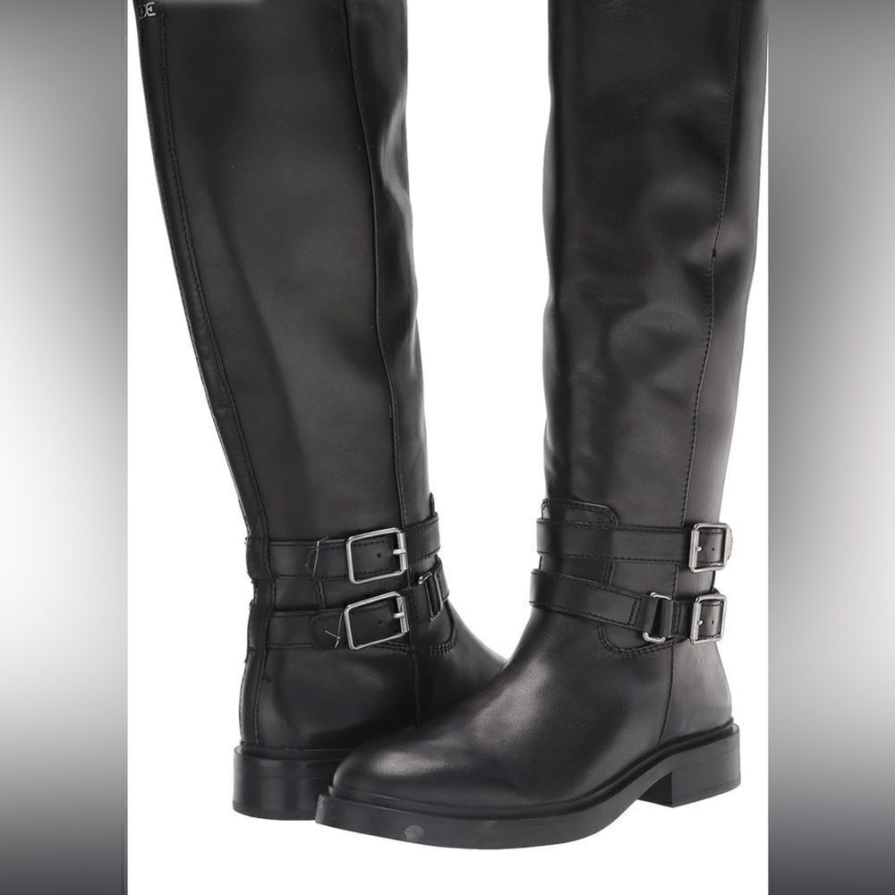 Sam Edelman Freda Knee High Black Leather Books,‎ 6.5, buckles, Side Zipper NWOB